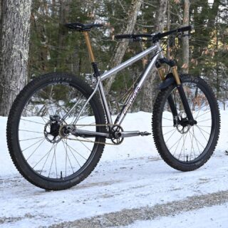 Marauder Ti Dedicated SS 
-
Man, I love singlespeeds.  Recently stripped down my personal rig waiting for the snow to melt and re-anodized the frame and goodies a bronze to rose fade.  Swapped out cranks to my 170mm eeWings and upped the dropper from a 175 to a 200mm to add a bit of weight to the rear so the build isn’t so fork heavy. 
-
Nothing gives you that taste of freedom like a bicycle!