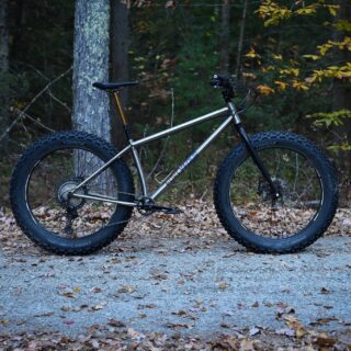 Marauder Ti FAT //
-
Look at that looooooong wheelbase.  Gonna rebuild this beast this winter around 27.5 wheels and update the build features with internal dropper routing along with DT cable routing.  Few other small details I’ll update but those are the two biggies.  Oh and  touch slacker in the HT angle department…
-
#titanium 
#fatbike